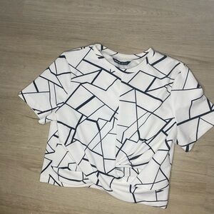 White and Black Geometric Pattern Top